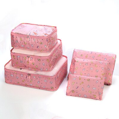 6pcs/set Travel Storage Bag for Clothes Luggage Packing Cube Organizer Suitcase Flower in Pink